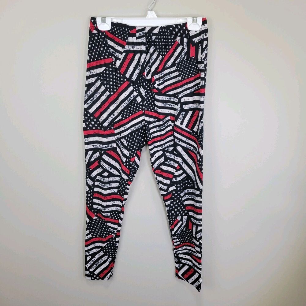 American Firefighter Flag Polyester Spandex Ankle Leggings‎ Plus Size